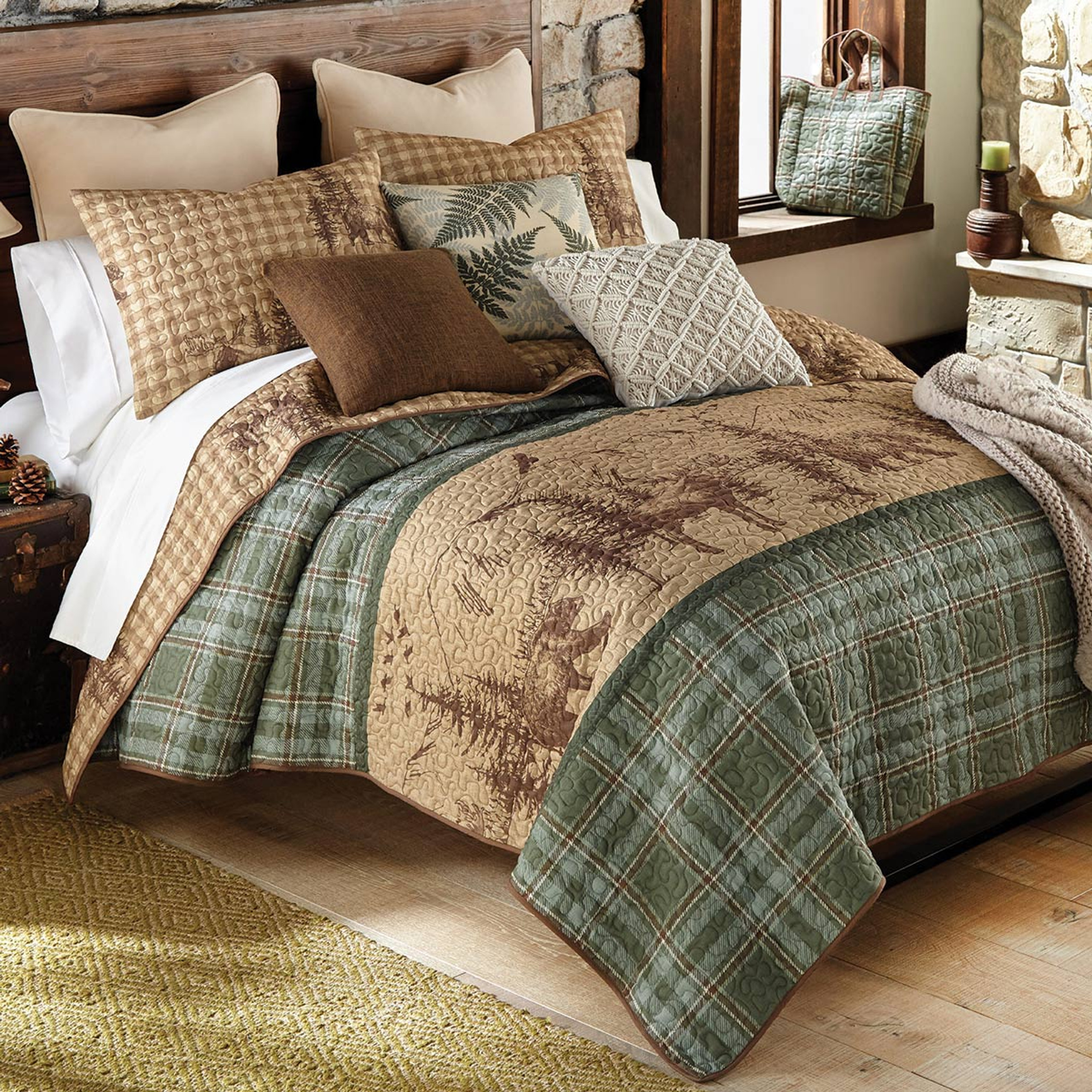 Rustic Bedding For Cabins Black Forest D Cor   Woodland Sage Bear And Moose Quilt Bedding Collection  18575.1702916073 