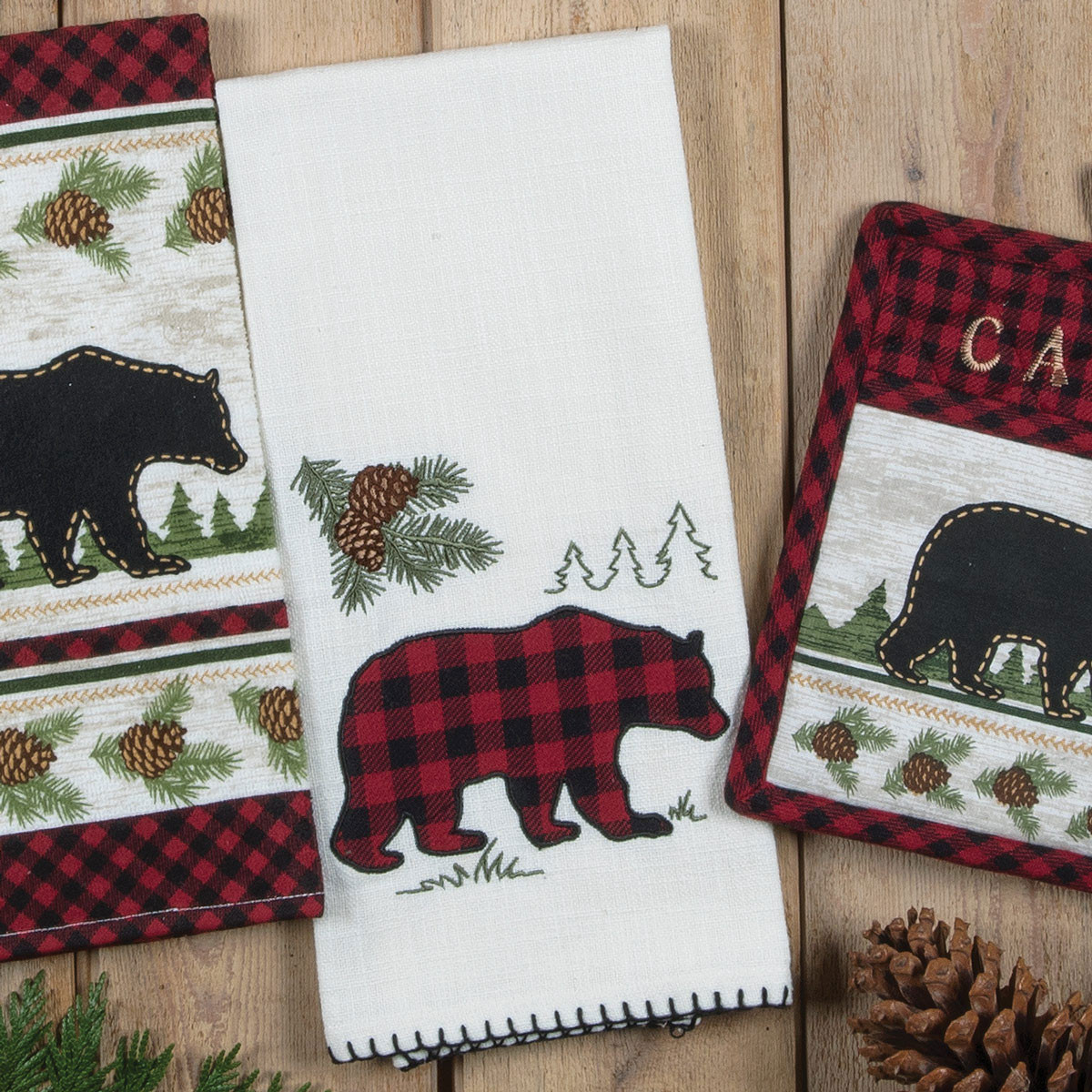 Black Bear Boulder Lodge Tartan Dish Towel