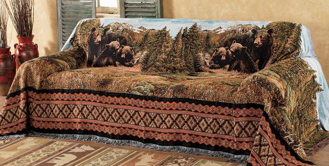 Black Bear Family Mountain Sofa Cover Black Forest Decor