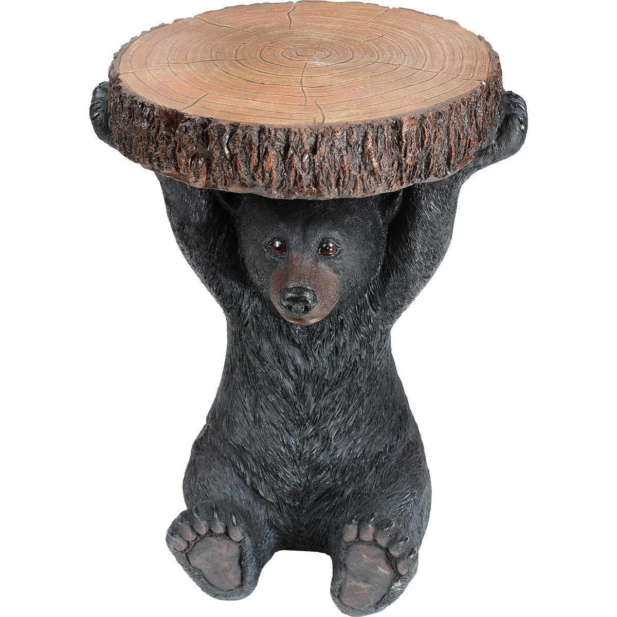 Black Bear Slice Sculpture Accent Table Black Forest Decor