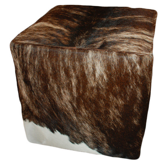 Black and White Solid Cowhide OttomanBlack Forest DÃ©cor Black