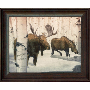 Birch Winter Moose Couple Personalized Wall Art