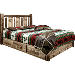 Denver Platform Bed with Storage & Engraved Moose