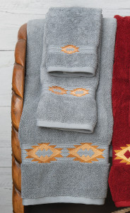 Southwest Diamonds Gray Embroidered Towels