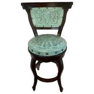 Spanish Heritage Swivel Stool w/ Back - Turquoise