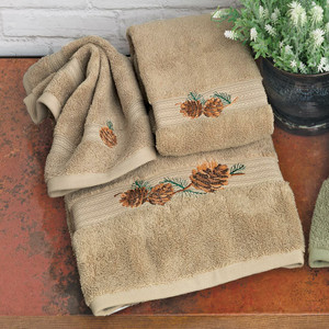 Pine Branch Linen Embroidered Towels