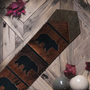Fringed Midnight Bear Leather Table Runners