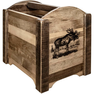 Denver Magazine Rack with Engraved Moose