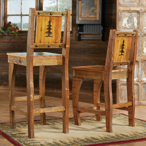 Barnwood Barstools w/ Carved Tree