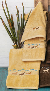 Running Horses Gold Embroidered Towels