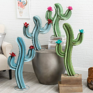 Blooming Cactus Metal Sculptures