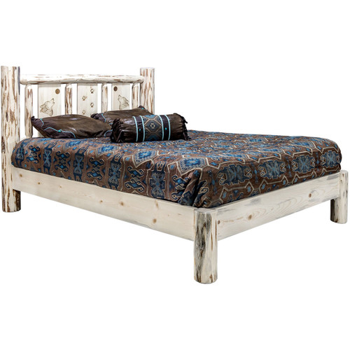 Frontier Platform Bed with Laser-Engraved Wolf Frontier Platform Bed with Laser-Engraved Wolf