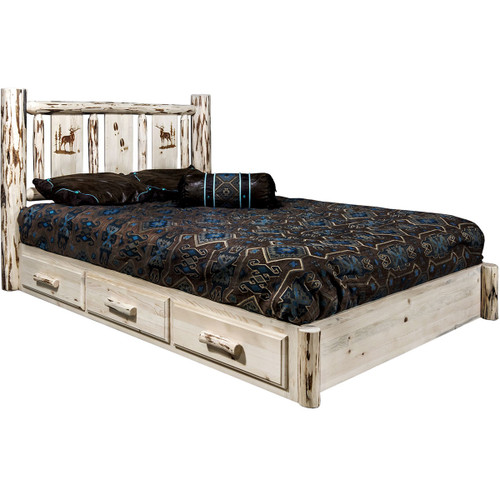 Ranchman's Platform Bed with Storage & Laser-Elk