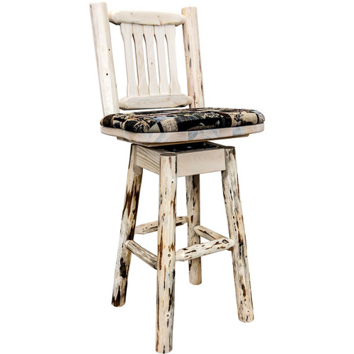 Frontier Barstool with Back, Swivel & Woodland Upholstered Seat