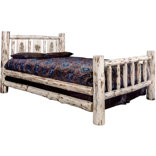 Frontier Bed with Laser-Engraved Pine Tree Design - Queen