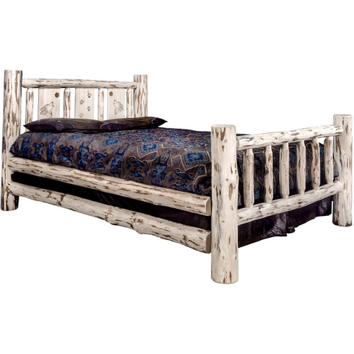 Frontier Bed with Laser-Engraved Wolf Design - Full