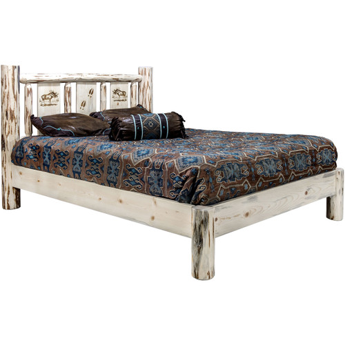 Frontier Platform Bed with Laser-Engraved Moose Design - King