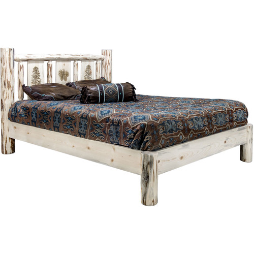 Frontier Platform Bed with Laser-Engraved Pine Tree Design - Twin