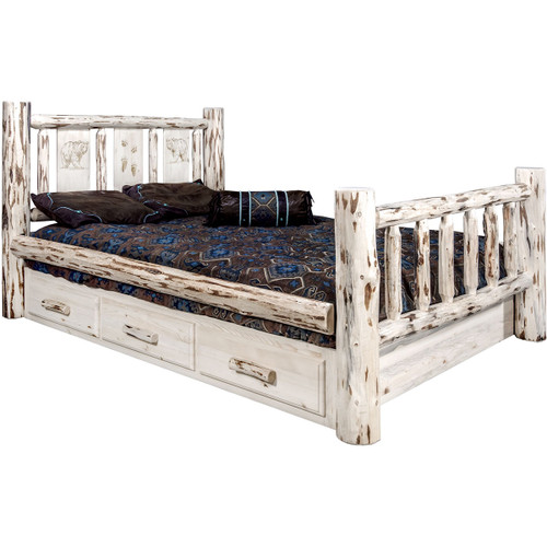 Frontier Storage Bed with Laser-Engraved Bear Design - Twin