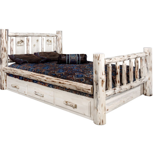 Frontier Storage Bed with Laser-Engraved Moose Design - Twin