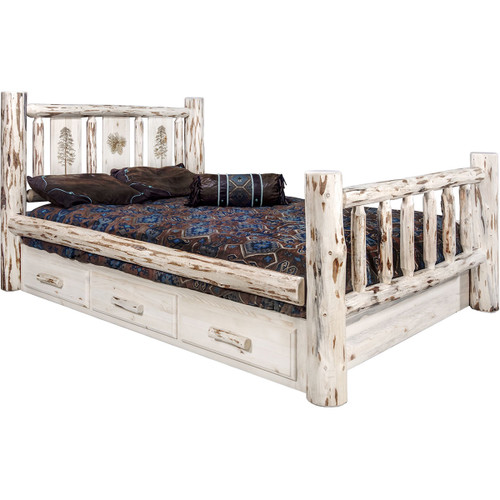 Frontier Storage Bed with Laser-Engraved Pine Design - King