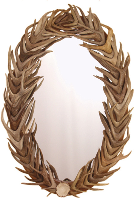 Large Wall Mirror with Authentic Antler Frame