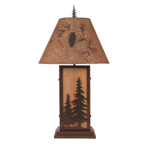 Iron Evergreens & Wood Table Lamp