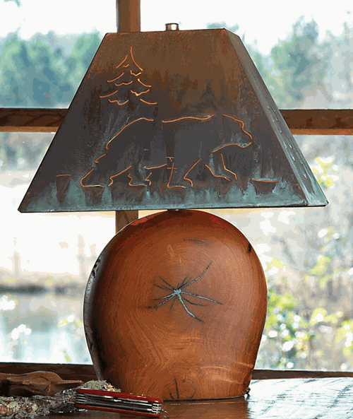 Mesquite Lamp w/ Copper Bear Shade - 30 Inch