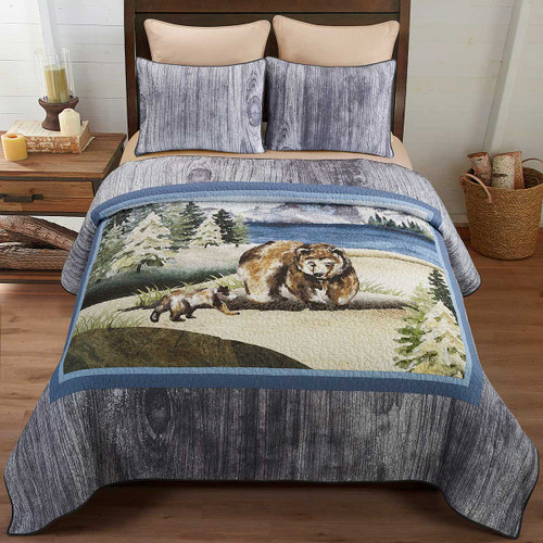 Rustic Bedding Full/Queen Size Bear Lake Quilt Black Forest Decor