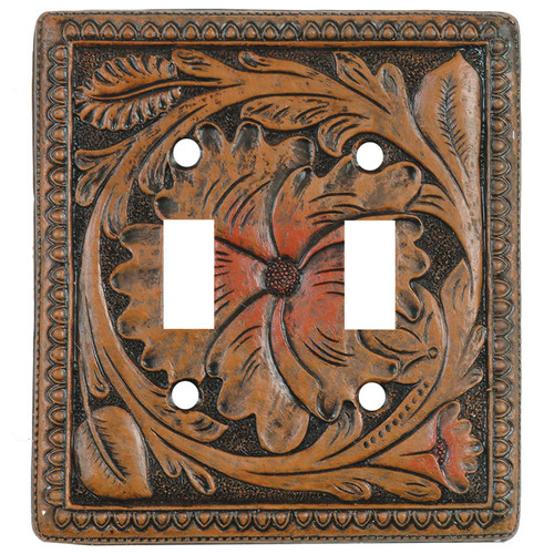 Tooled Leather Double Switch Plate Cover