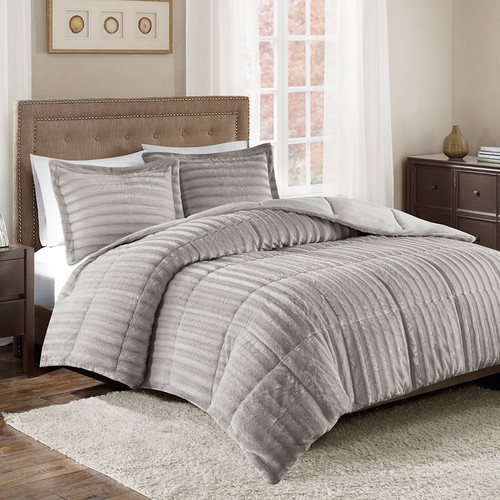 Logan Gray Faux Fur Comforter Set - King