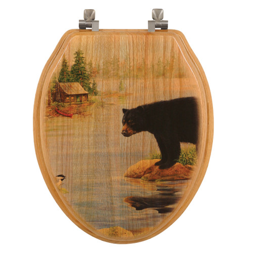 Misty Morning Bear Wood Toilet Seat - Round