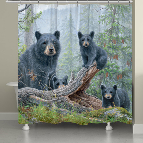 Misty Mountain Bear & Cubs Shower Curtain