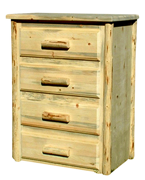 Unfinished Hand-Peeled Rustic Chest with 4 Drawers