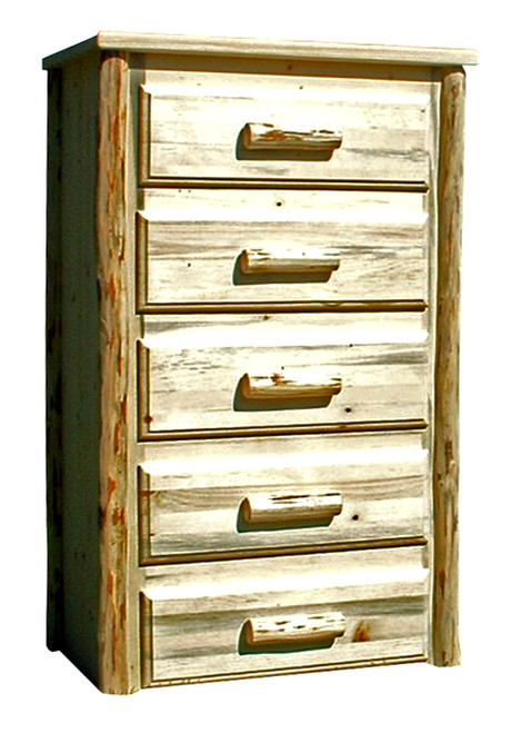 Unfinished Hand-Peeled Rustic Chest with 5 Drawers