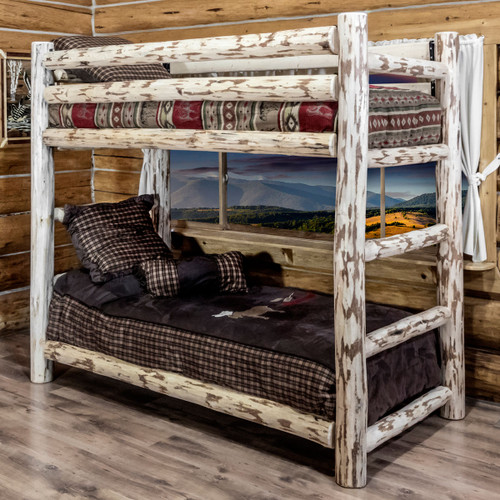 Unfinished Hand-Peeled Rustic Log Bunk Bed - Twin