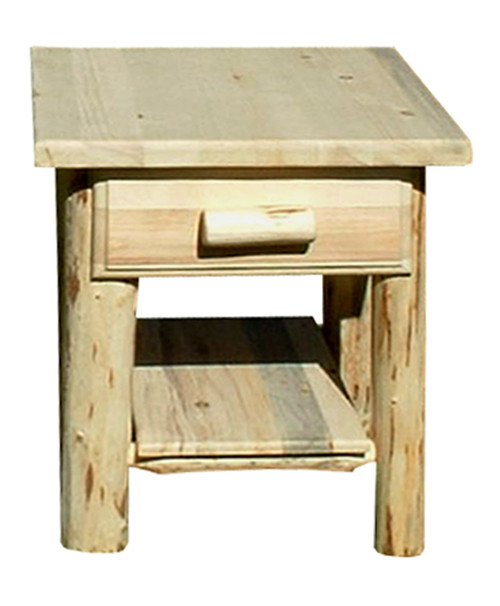 Unfinished Hand-Peel Rustic Nightstand w/ Drawer & Shelf