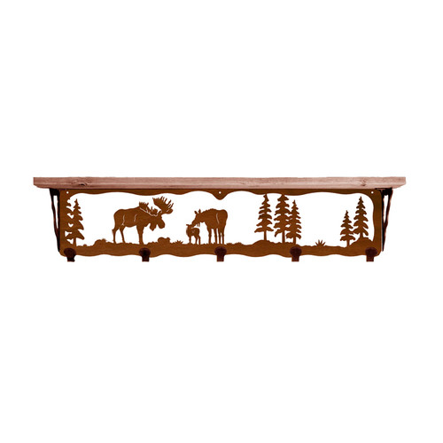 Moose Family 34 Inch Pine Hook Shelf
