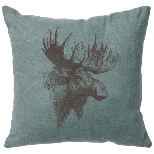 Moose Profile Linen Pillow - Ocean