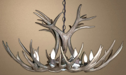 Real Mule Deer Antler Single Tier Chandelier - Natural Brown