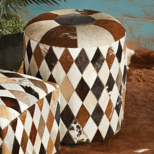 Multicolor Cowhide Ottoman