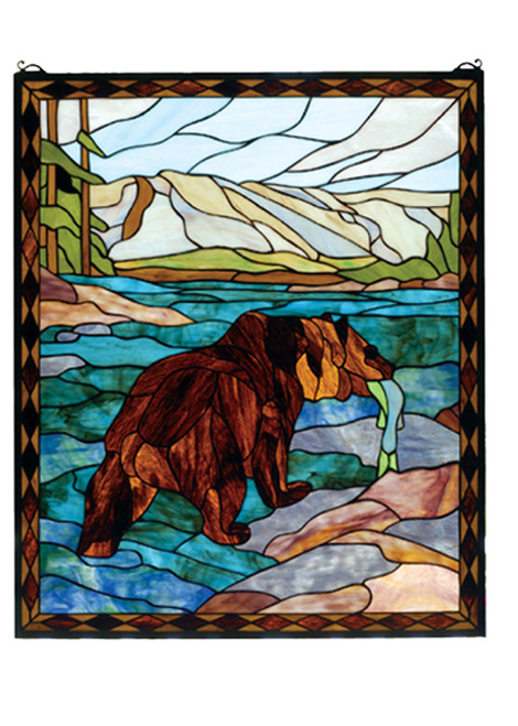 Catch of the Grizzly Stained Glass Window