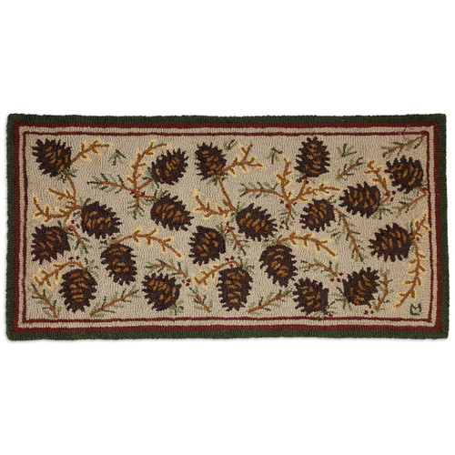 Northwoods Pinecones Hooked Wool Rug