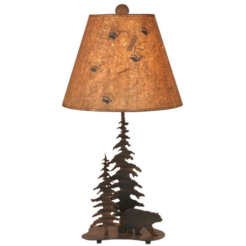 Oxidated Iron Bear and Tree Table Lamp with Bear Paw Shade