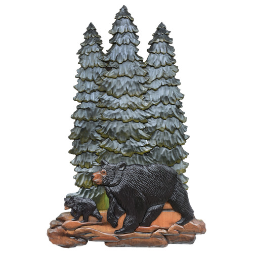 Pine Tree Bears Carved Wood Wall Art - OVERSTOCK