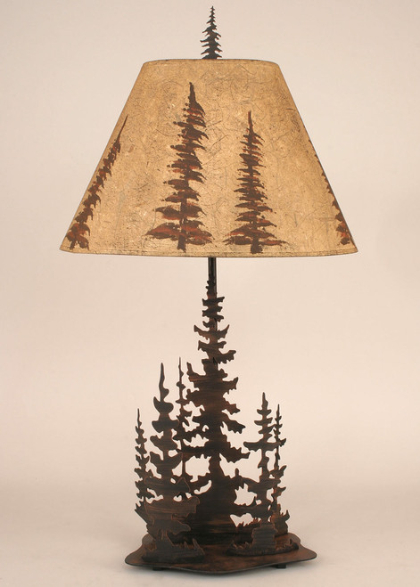 Pine Trees Round Metal Art Table Lamp