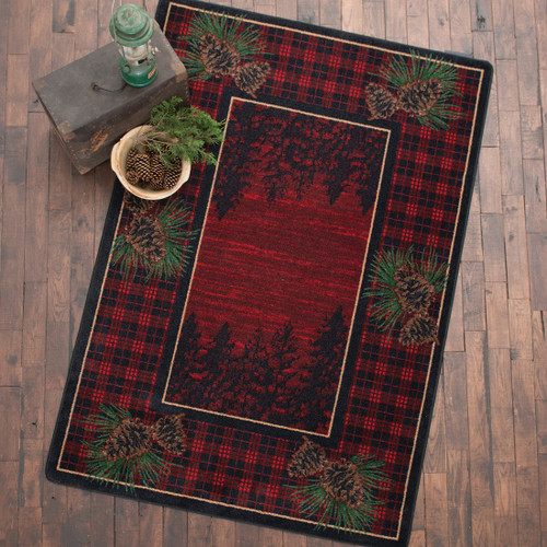 Pinecones Forest Plaid Rug - 5 x 8