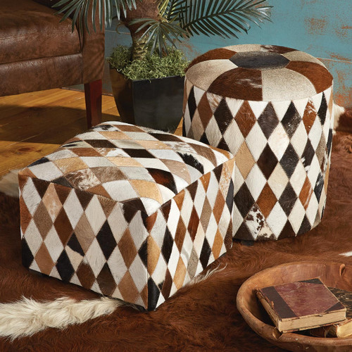 Multicolor Cowhide Footstool & Ottoman