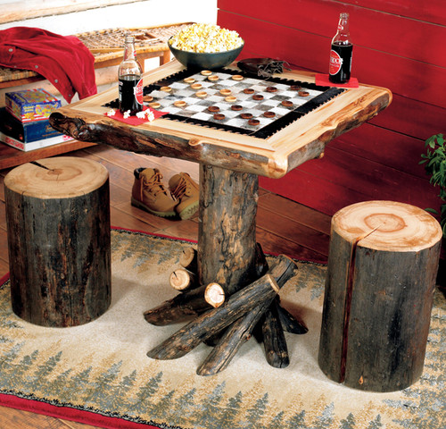 Log Checkerboard Table with Stools