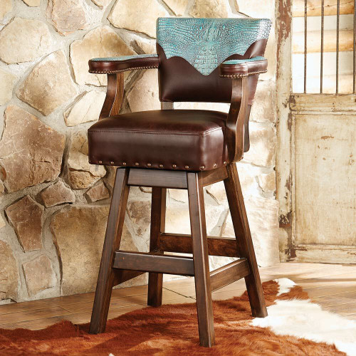 Ranchero Turquoise and Brown Leather Barstool